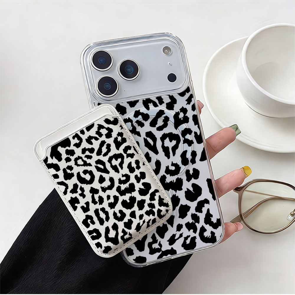 Phone Wallet Combo - غطاء هاتف بطبعة الفهد الأسود مع